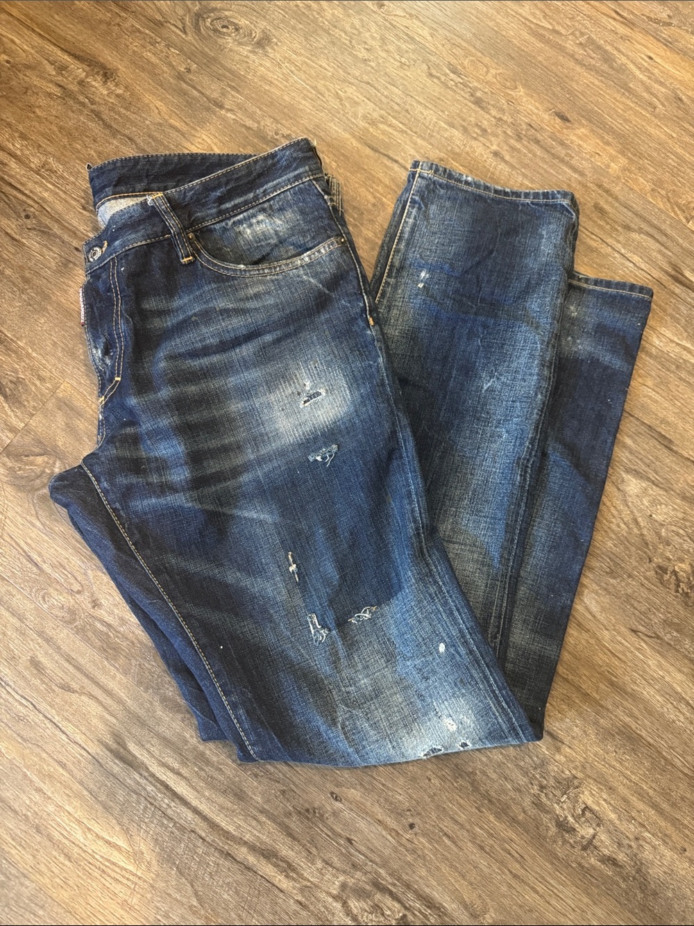 DSQUARED Blue Distressed Straight Jeans